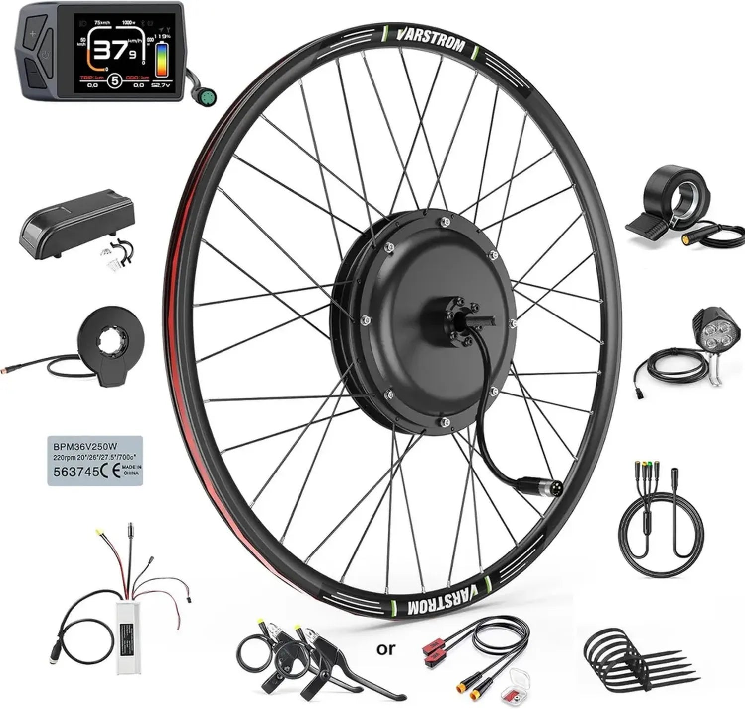 Kit de Conversion VTT Électrique 48V 1000W avec Moteur de Moyeu Arrière pour Roues 26 à 29 Pouces et 700C, Contrôleur et Affichage En Option
