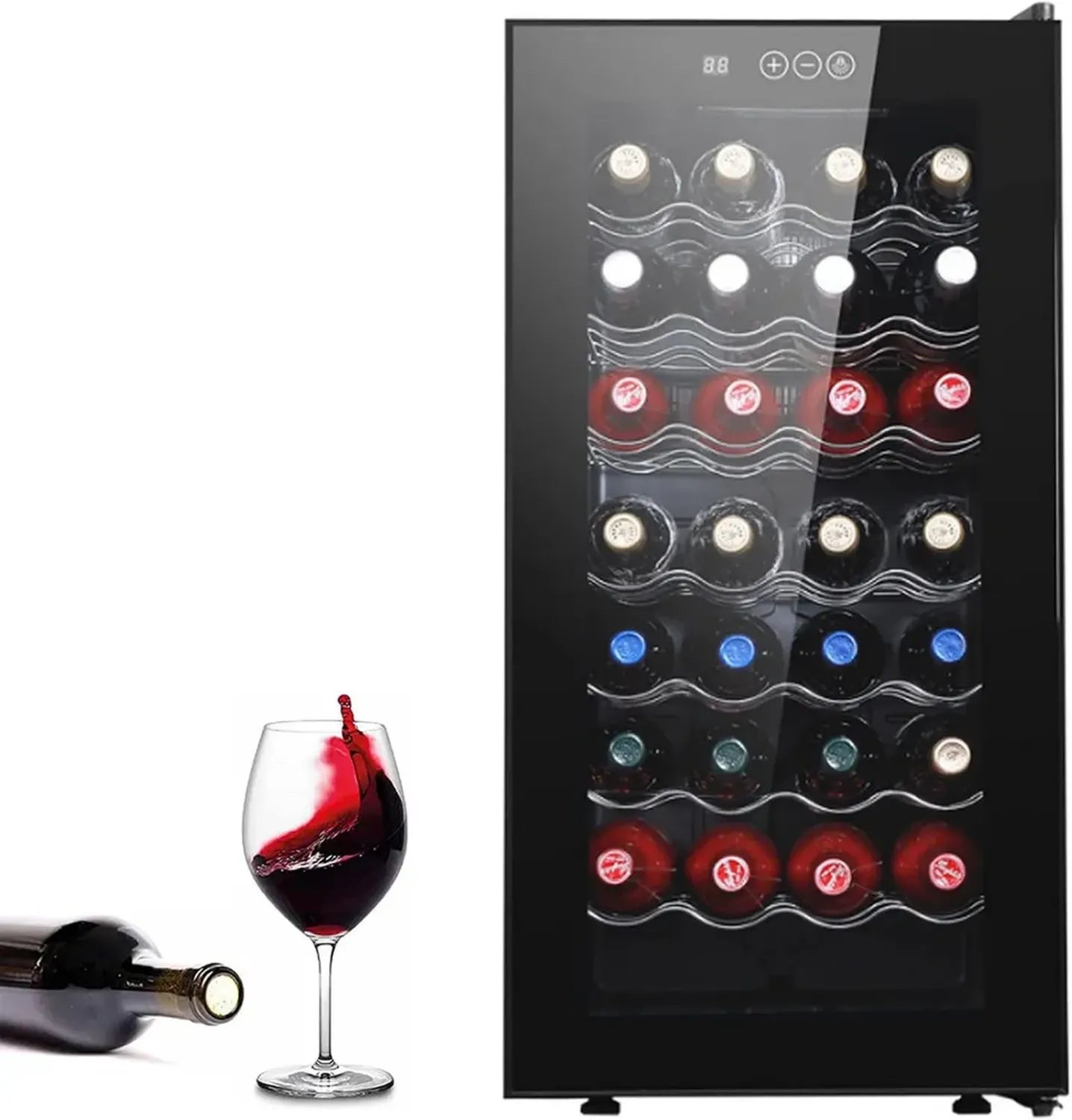 Cave à Vin 32 Bouteilles 78L, Refroidisseur avec Température Ajustable 12-18°C, Écran Tactile, Éclairage LED, Design Élégant Noir