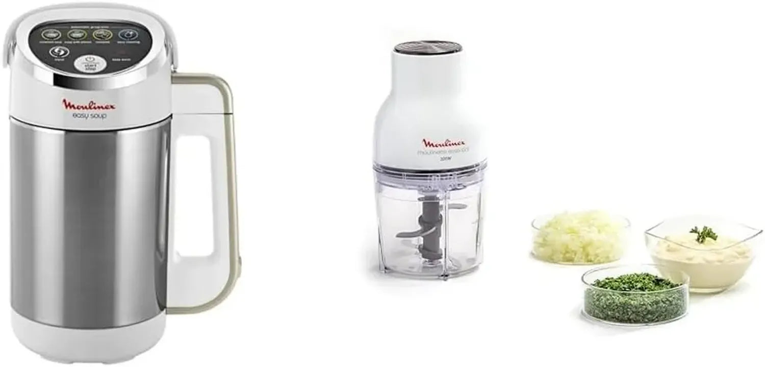Blender Chauffant Moulinex 1000W avec Hachoir Électrique 3-en-1, 1.2L, 5 Programmes Automatiques