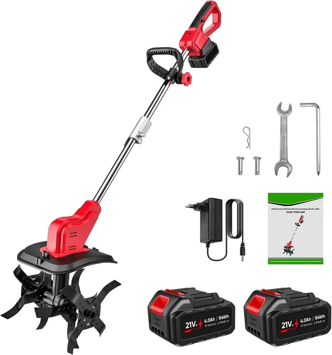 Motobineuse Électrique 21V sans Fil avec Batteries 2x4.0Ah, Moteur Brushless, Écran LED, Largeur 30 cm, Profondeur 36 cm