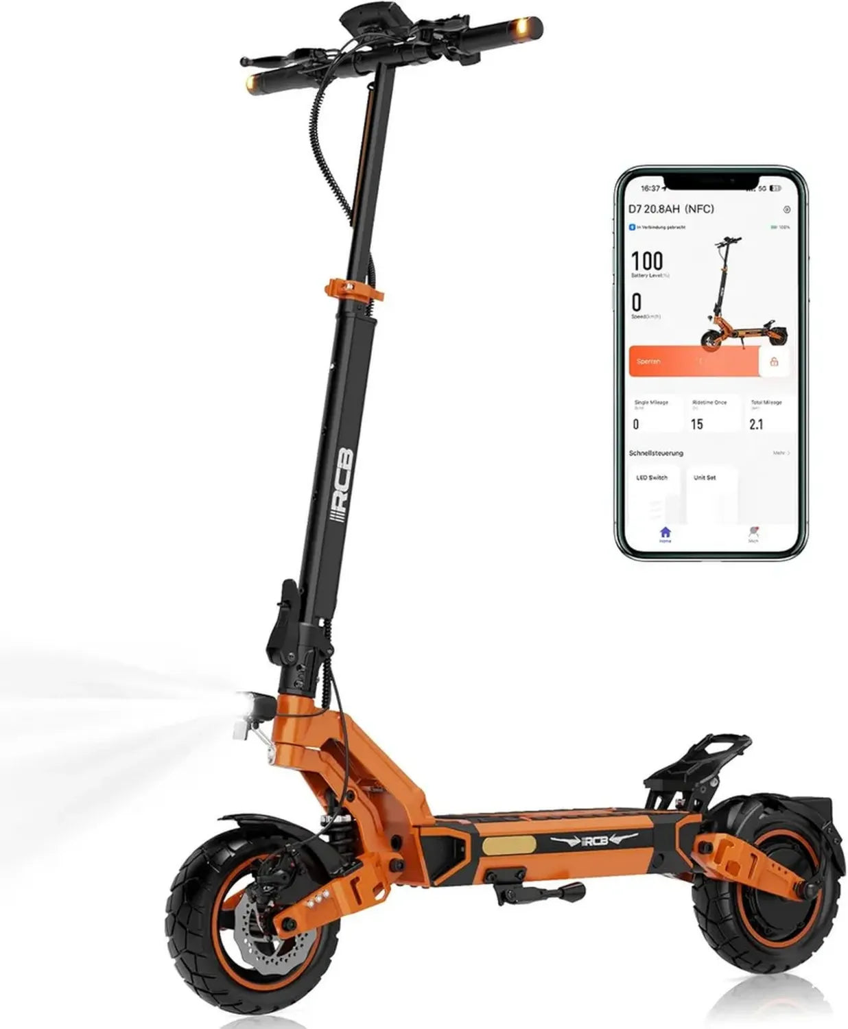 Trottinette Électrique Adulte RCB D7, Batterie Haute Capacité 20.8Ah/27Ah, Autonomie Maximale 110KM, Moteur Puissant 500W, Pneus Antidérapants 10', Vitesse Jusqu'à 25 km/h, Connectivité APP, Design Pliable, Système de Freinage Double, Suspension Renforcée
