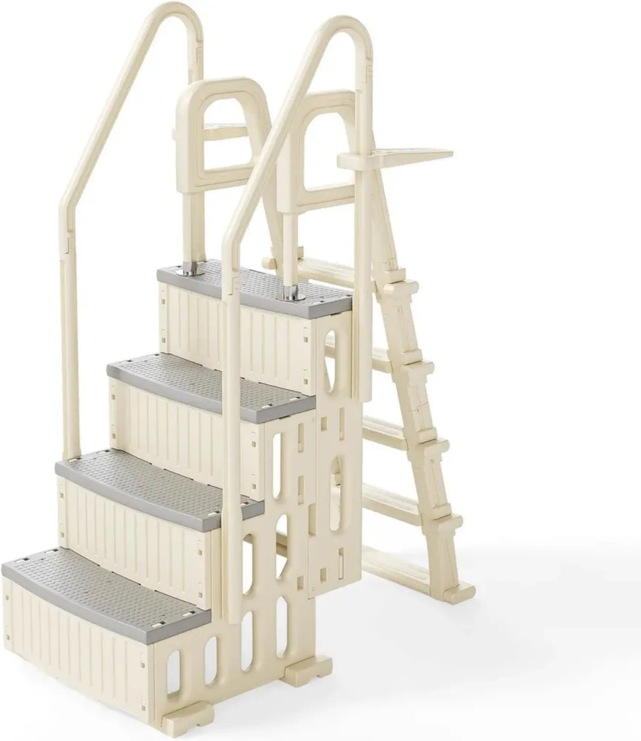 Bonnlo Échelle Piscine 4+5 Marches Antidérapantes, PE Blanc Cassé, Pour Piscines Creusées et Hors Sol, Hauteur 116 cm