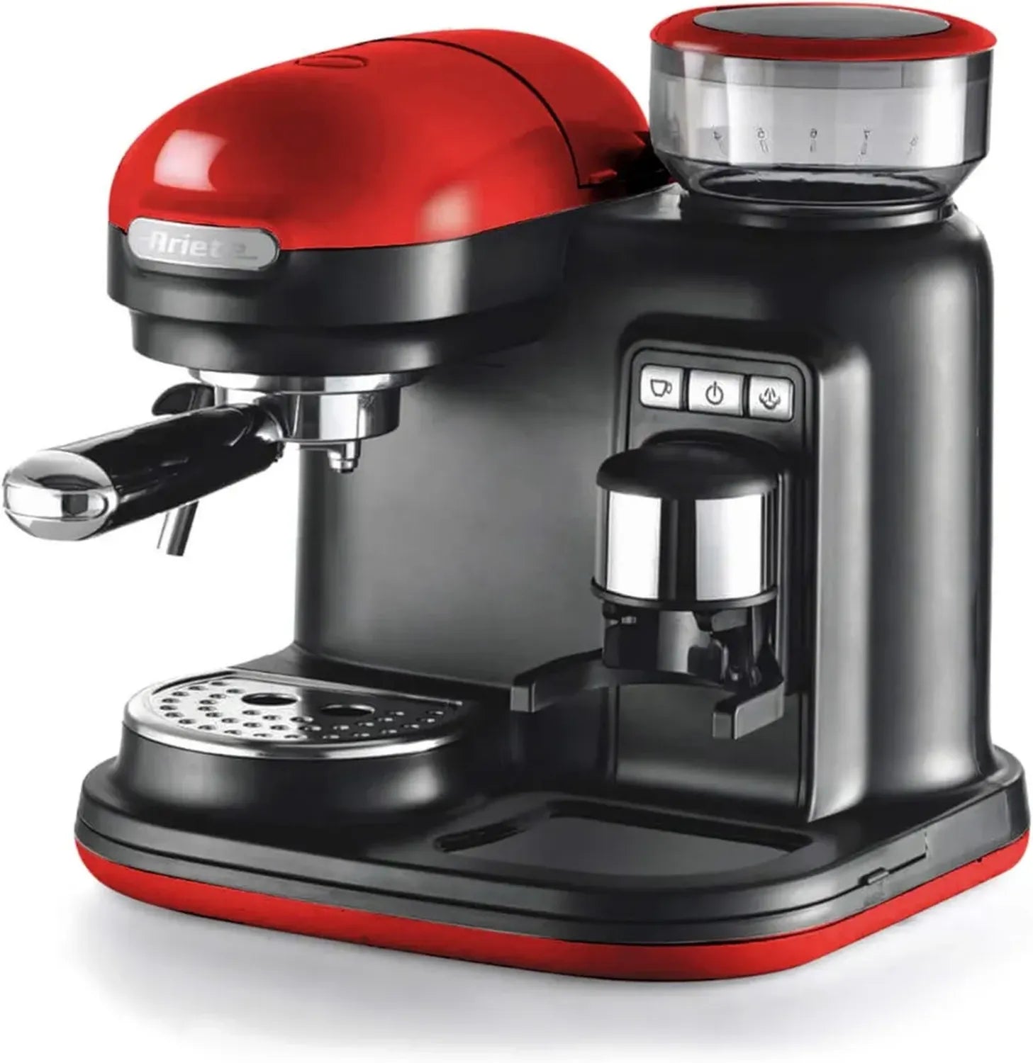 Ariete, Machine à Espresso Moderne avec Moulin 250g et Fonction Cappuccino, Arrêt Auto, Rouge