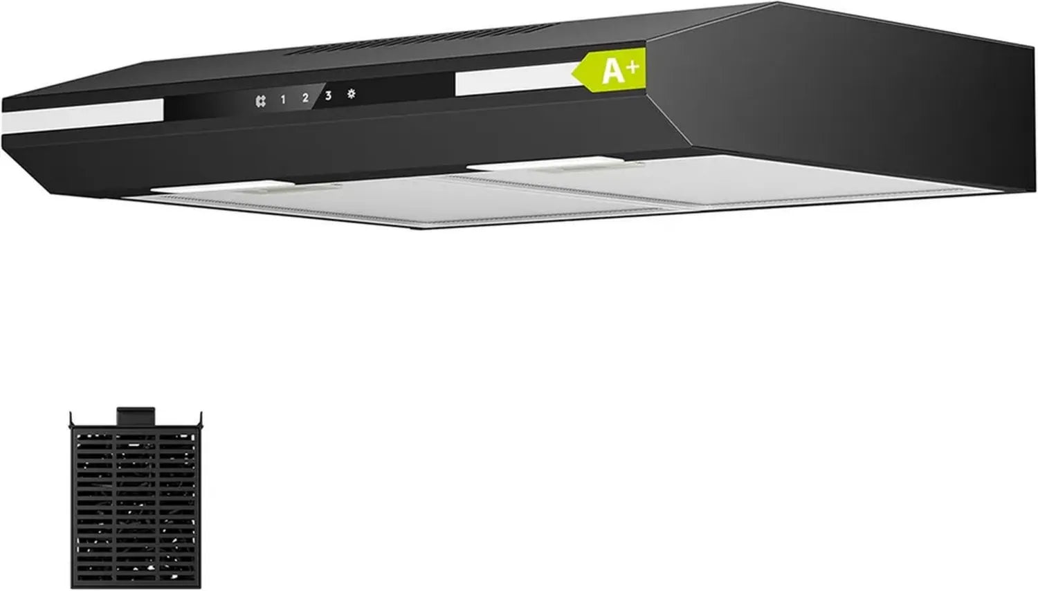 CIARRA Hotte Aspirante 60cm, Haute Efficacité, Commande Tactile, 3 Vitesses, Filtre À Charbon Inclus, Noir