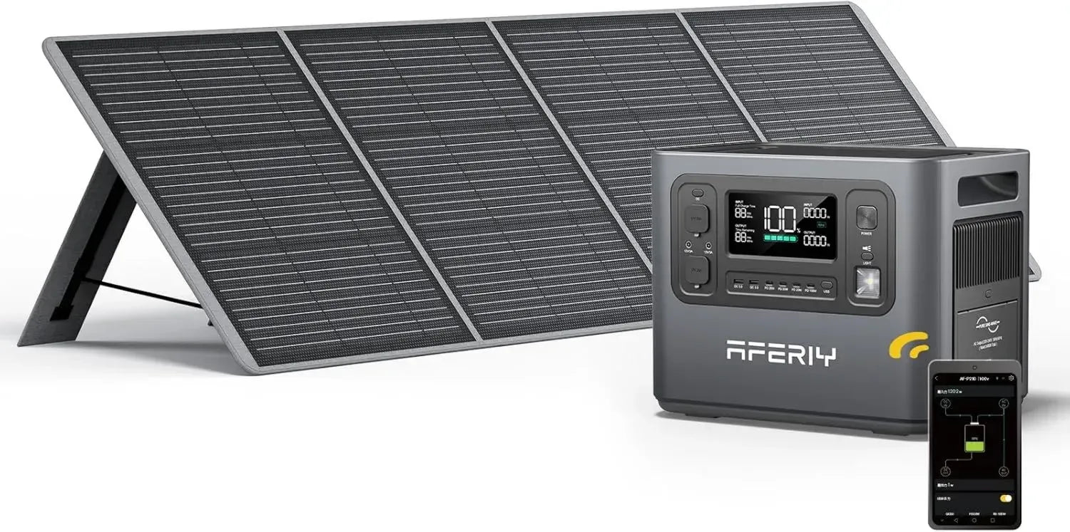Générateur Portable 2400W avec Batterie LiFePO4 2048Wh et Panneau Solaire 200W, Sorties AC 220-240V, IP65, Idéal pour Camping et Maison