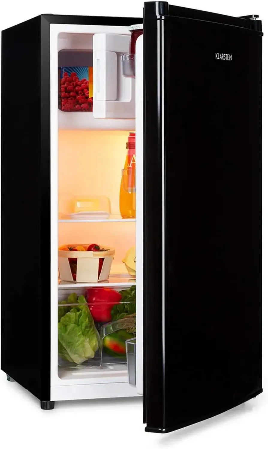 KLARSTEIN Cool Cousin - Réfrigérateur-congélateur combiné 80 L, 69 L réfrigérateur, 11 L congélateur, 3 étoiles, 2 étagères en verre, 3 compartiments de porte, bac à légumes