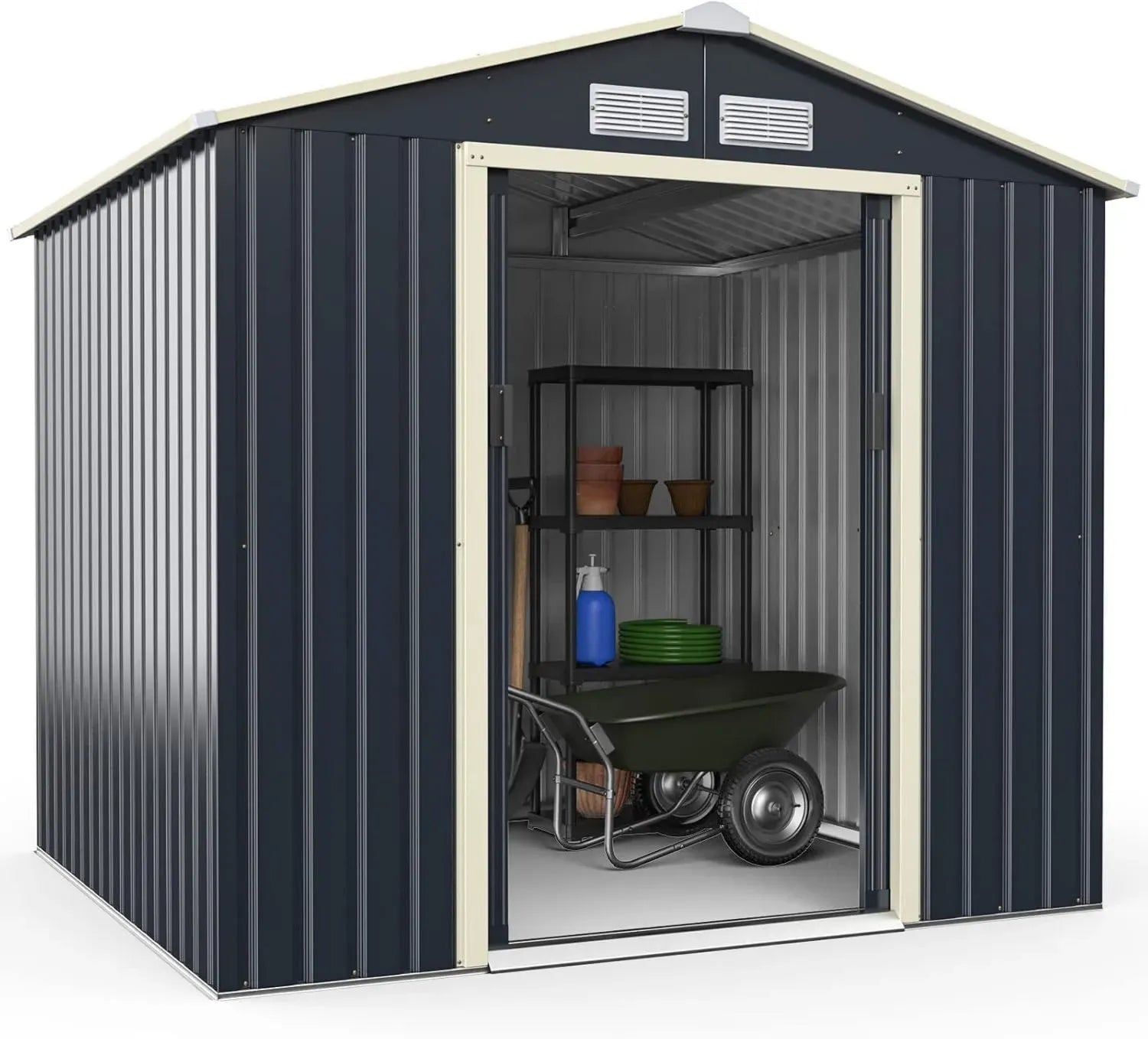 Abri de Jardin en Métal Galvanisé avec Portes Coulissantes, 3,73㎡, Résistant aux Intempéries - Gris