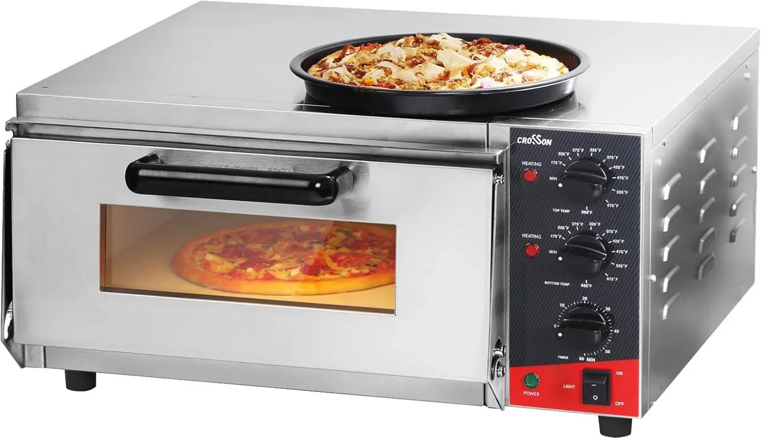 Four à pizza électrique 16 pouces professionnel en acier inoxydable avec pierre, 230 V/2000 W