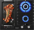 Plaque de cuisson mixte gaz et induction 60 cm - 5200 W avec brûleur wok - 3500 W induction BBQ - Verre noir intégrable